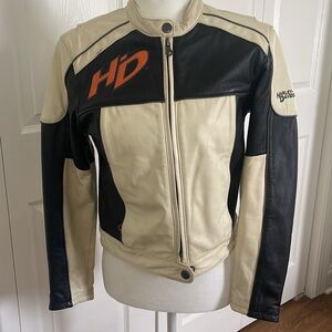Harley Davidson Leather Jacket, size XS, black & cream